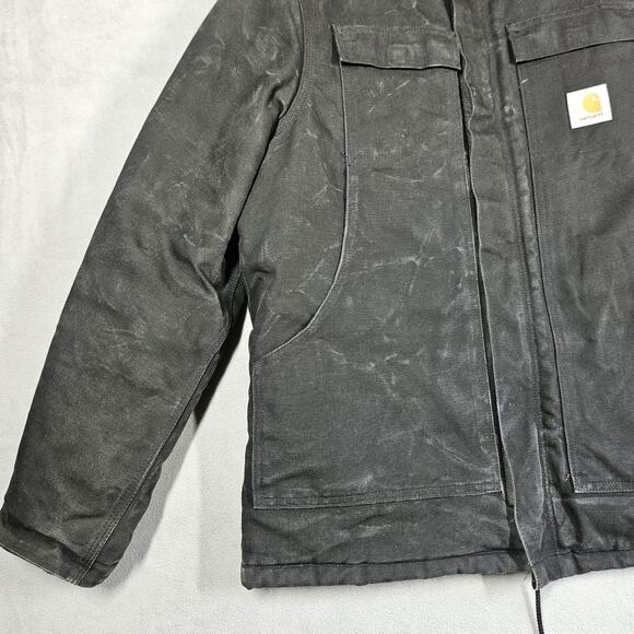VTG Carhartt C01 Chore Coat Jacket 44 Made in USA Black Quilted Lined Distressed - Picture 6 of 16